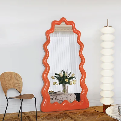 ForWave Full-length Dressing Mirror Home Retro Wall-mounted Nordic Fitting Mirror Light Luxury Clothing Store Full-length Mirror