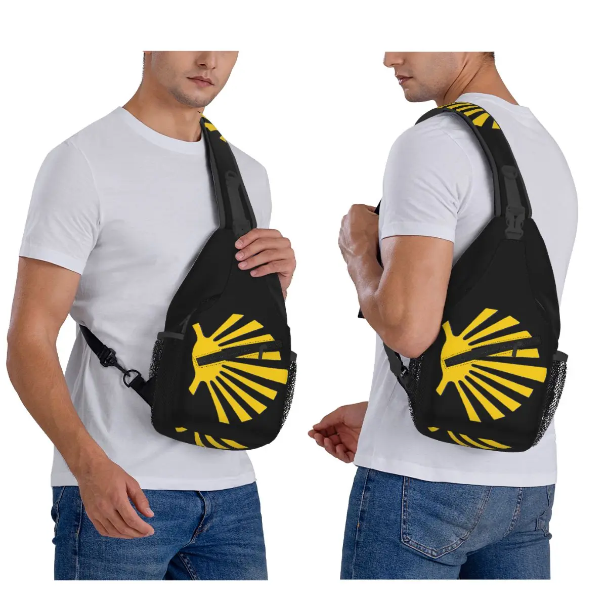 Camino De Santiago Symbol Large Yellow Scallop Shell Chest Bag Men Sling Crossbody Backpack Chest Bag Daypack Shoulder Bag