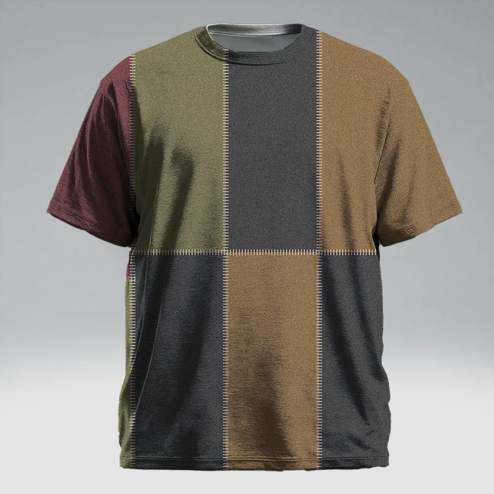 

Мужская футболка с коротким рукавом больших размеров S-9xl: элегантный мини-клетчатый принт в клетку, устойчивый к морщинам, идеально подходит для повседневного использования