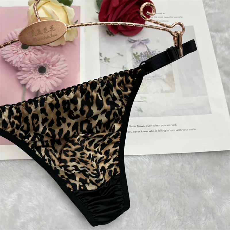 Sexy jockstrap men Black leopard print pure cotton crotch crotch thong T-pants gay sissy