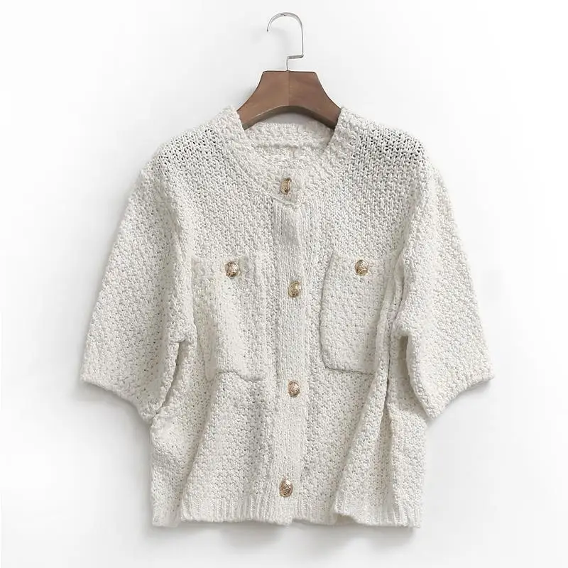 Imagem -04 - Donegirl-suéter de Malha de Meia Manga Feminino Cardigans Versáteis Tops Chiques Textura Monocromática Fino Elegante Feminino Novo Outono 2023