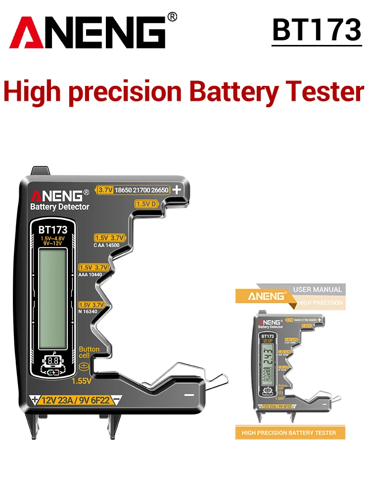 Universele Batterij Tester ANENG BT173 Batterij Detector Test C D AA AAA N 9V Mobiele Knop Meter Visuele Display testen Tester Gereedschap