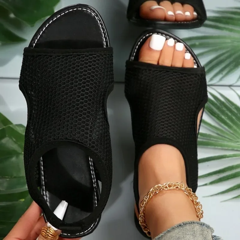 Women Summer Mesh Casual Sandals Ladies Wedges Outdoor Shallow Platform Shoes Female Slip-On Light Comfort Shoes Plus Size