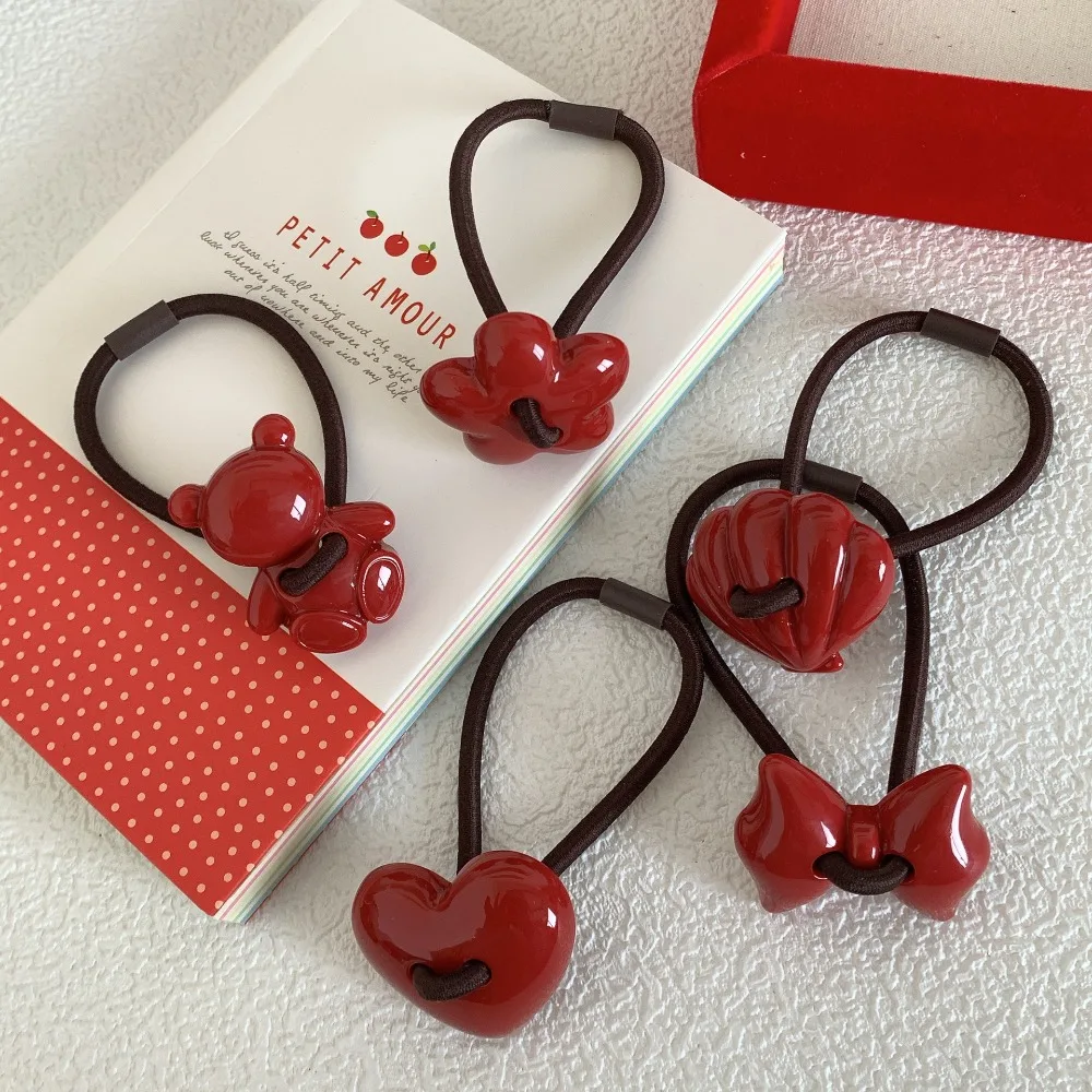 Bandes de Cheveux Rouges en Résine à Haute artificiel asticité, Corde en Caoutchouc, Accessoires Mignons pour Nouvel An