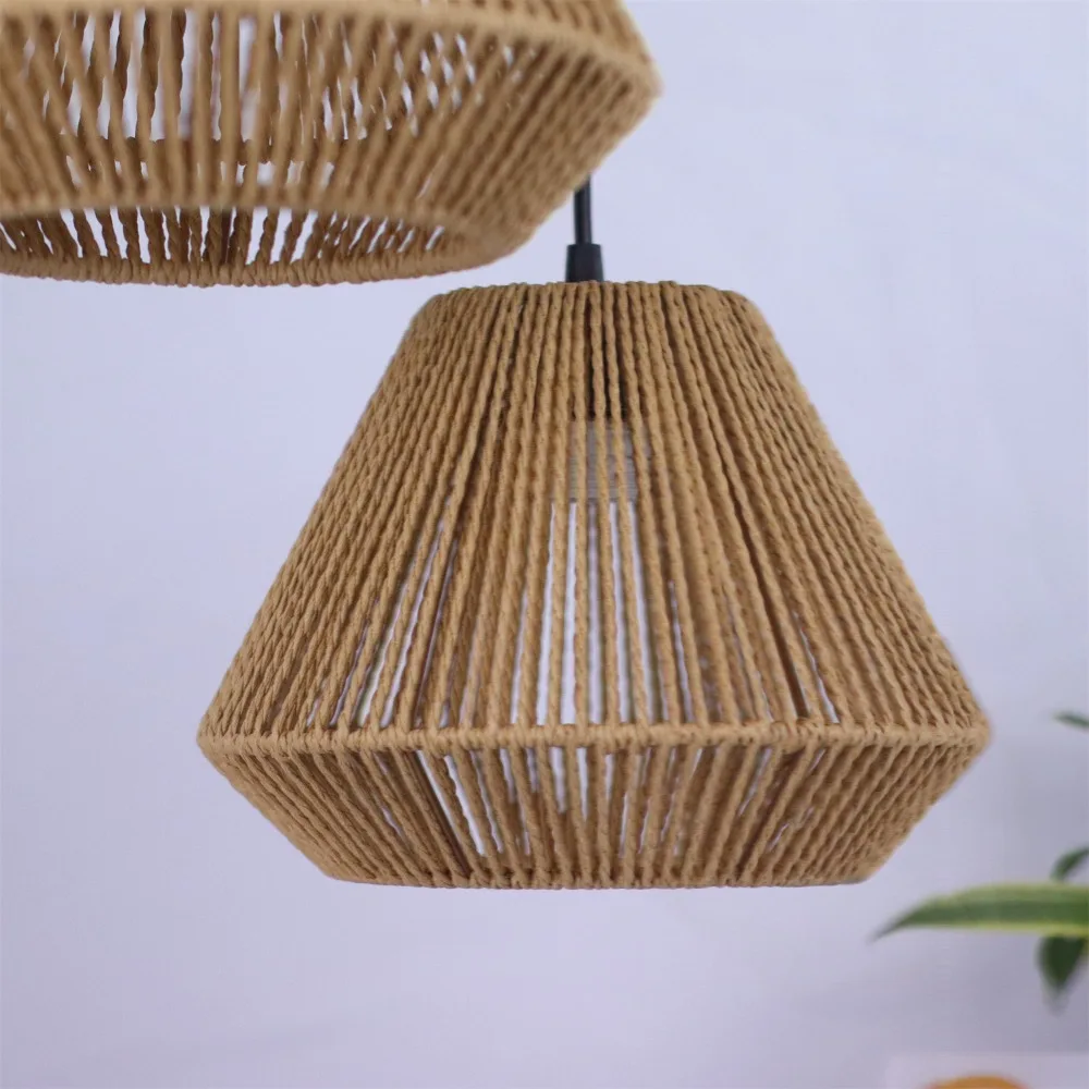 JOYINLED Lámpara de Techo de 3 Luces, Estilo Retro, con Pantalla de Cuerda de Cáñamo Tejida, Decoración para Sala de Estar, Hotel, Diseño de Iluminación de Mimbre