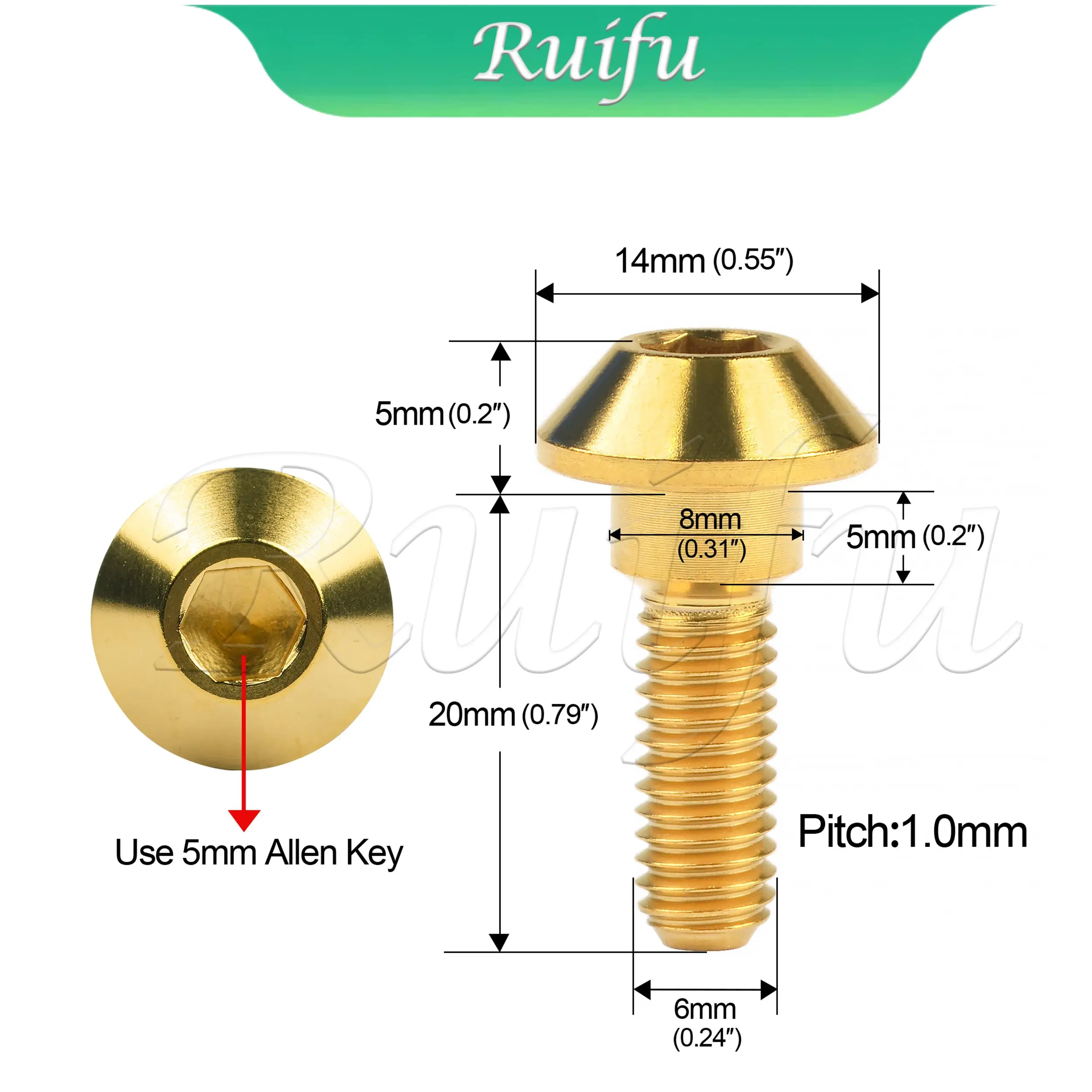 Ruifu Titanium Bolt 6/20PCS M6x20 25mm  Hex Head Screws for Yamaha Motorcycle Brakes