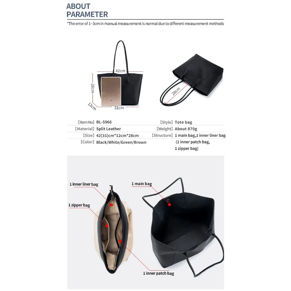

Genuine Leather Fashionable Versatile Women's Tote Bag Large Capacity with High-End Feel Commuting With Mother-child Pockets