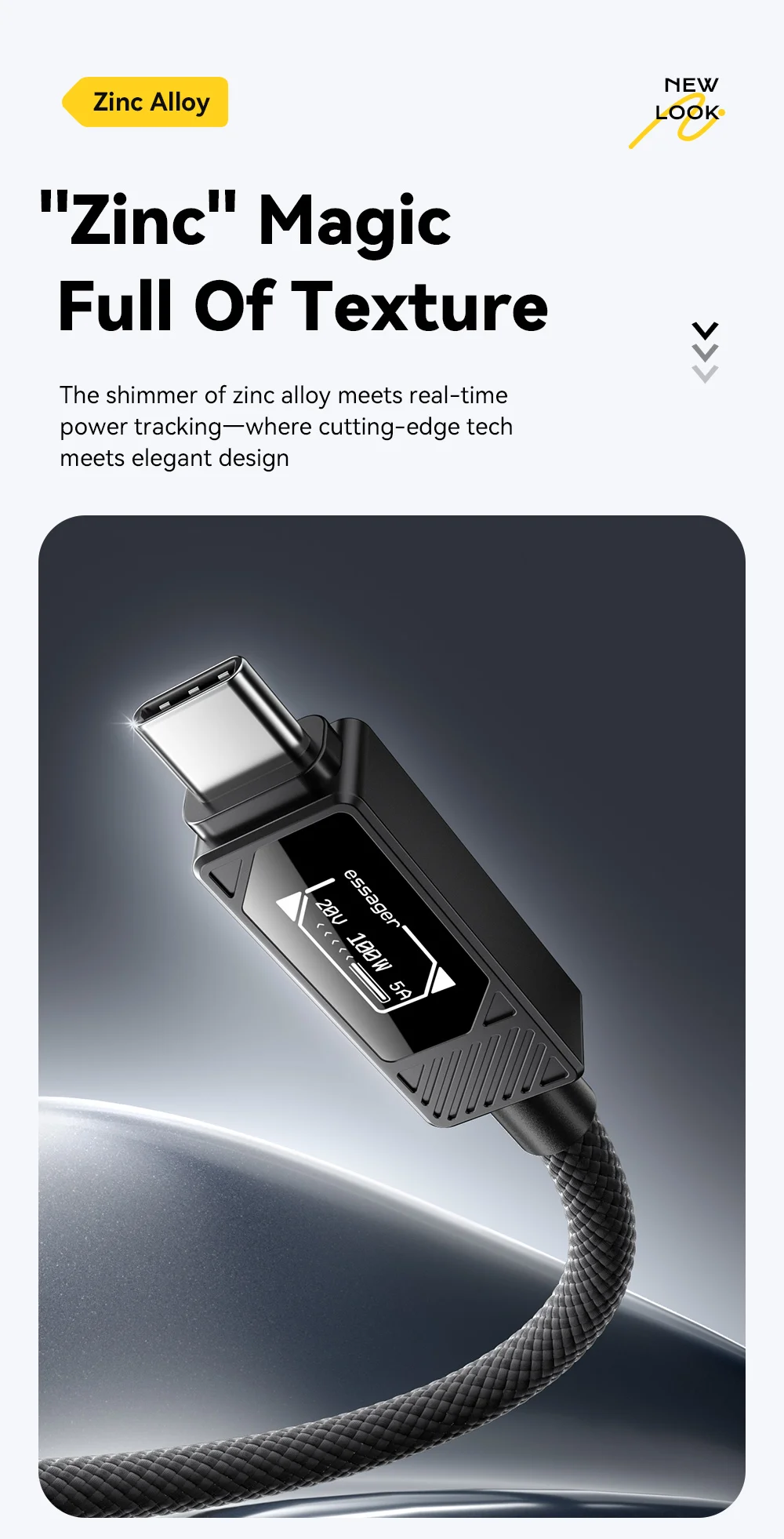 ESSAGER 100 W Typ-C-Kabel mit Digitalanzeige PD-Schnellladekabel für MacBook Pro/Air iPhone 16/15/14 iPad USB-C-Kabel – Detail 6