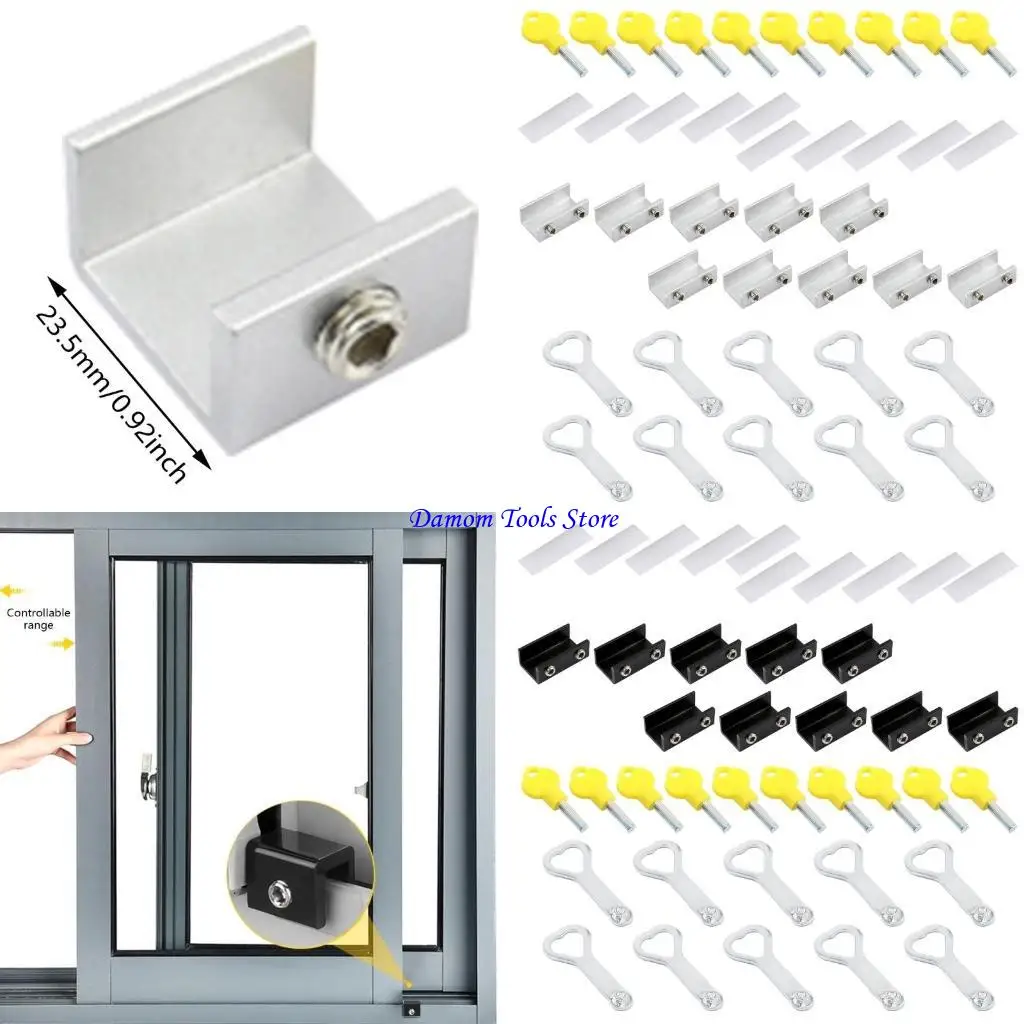 57BE 10Pcs Sliding Window Lock with Adjustable Security Window Stopper Aluminum Sliding Window Stops for Home and Office