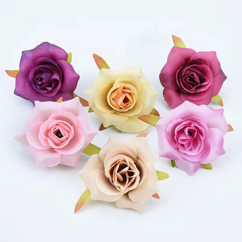 

100/200pcs 6cm Artificial Flowers Silk Roses Head Needlework Diy Gifts Box Home Wedding Decor for Scrapbooking Fake Plants Wall