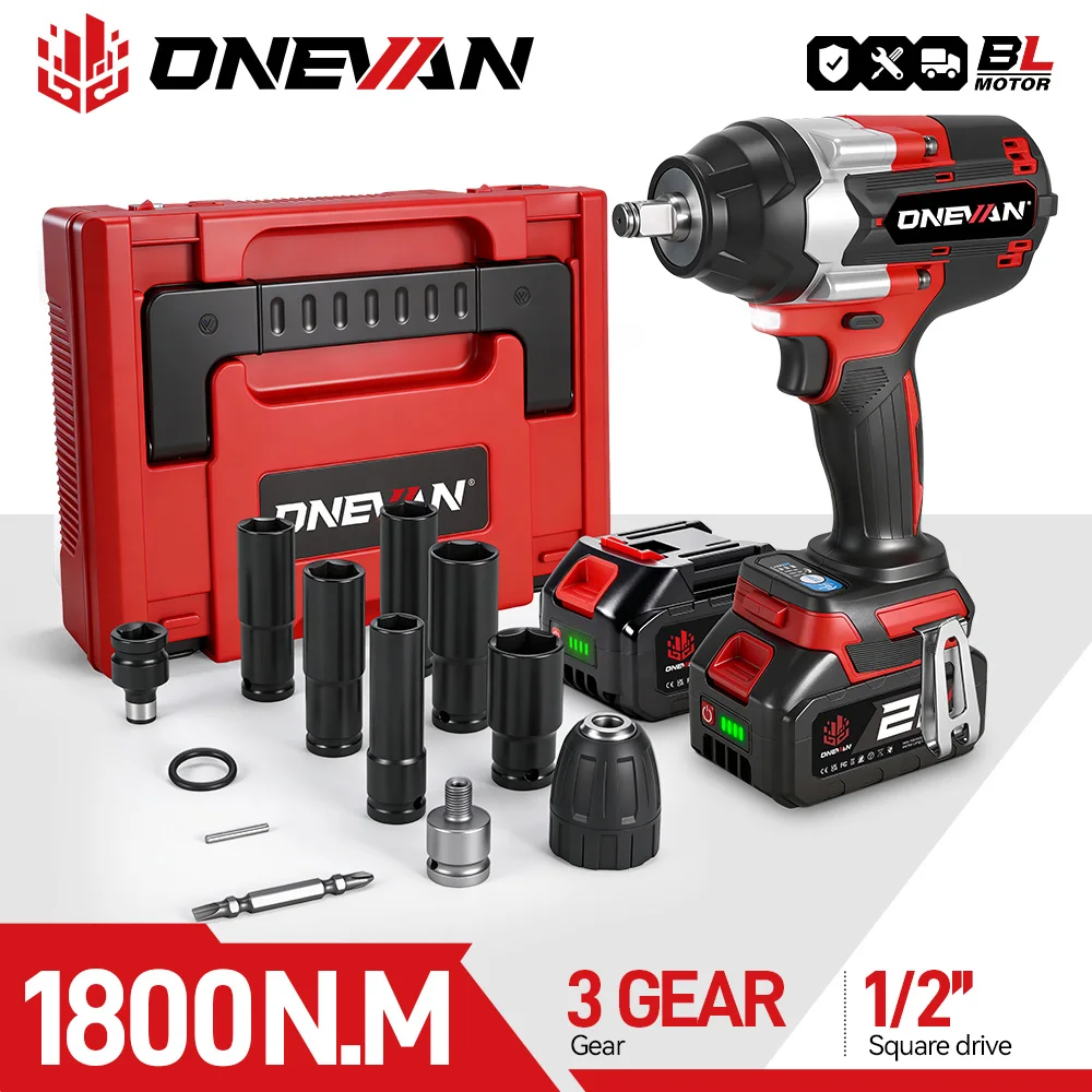 ONEVAN 1800 N.M Drehmoment Bürstenloser elektrischer Schlagschrauber 1/2 Zoll Akku-Schraubenschlüssel Elektrowerkzeuge für Makita 18 V Akku-Stift