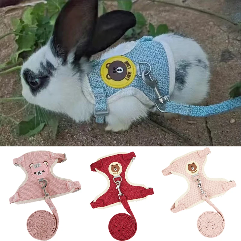 Conjunto de Arnés y Correa con Estampado de Dibujos Animados de Gato y Conejo, Accesorios para Mascotas, Ropa para Conejos, Accesorios para Animales