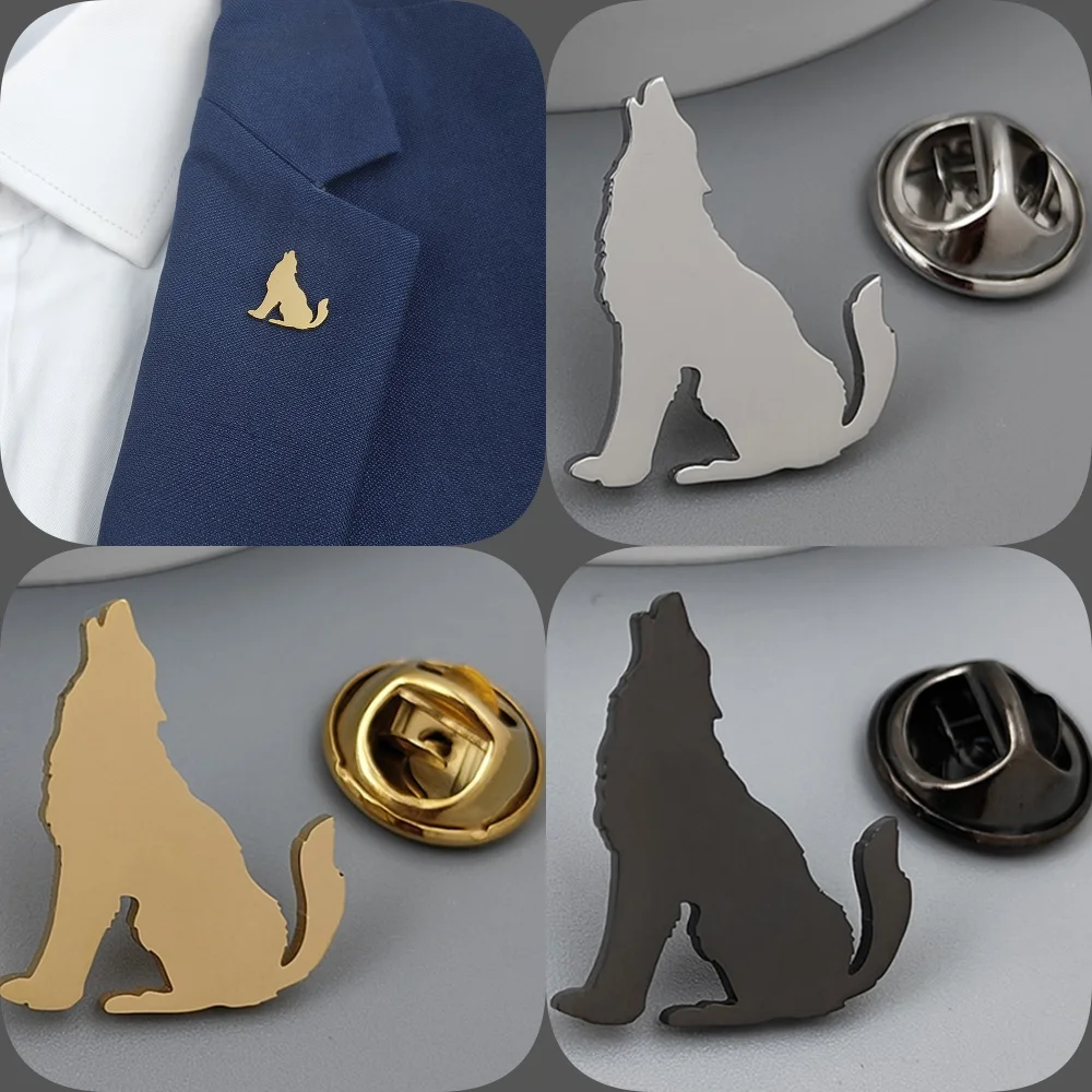 Howling Lonely Wolf gold-plated badge, women's anti-exposure buttons, suit lapel pin, collar brooch, formal accessories