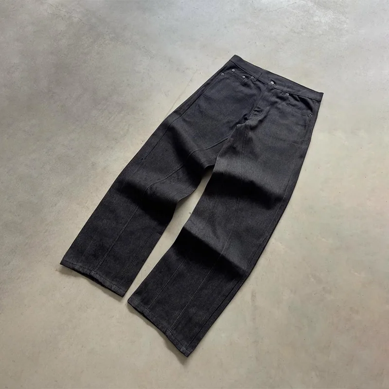 Y2K-pantalones vaqueros Vintage de alta calidad con patrón X abstracto, bolsillos traseros bordados, vaqueros de pierna recta negros, ropa de calle de moda para hombres y mujeres