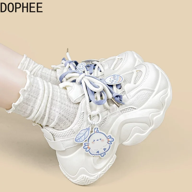 Korea All-match School Students Breathable Mesh Sports Shoes Japanese Thick Soled Dad Shoes Round Toe Cartoon Casual Sneakers