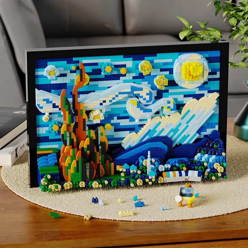 Woma Blocks Toy Vincent Van Gogh The Starry Night Art Painting Building Blocks Brick Ideas Home Decorae Education Toys Kids Gift