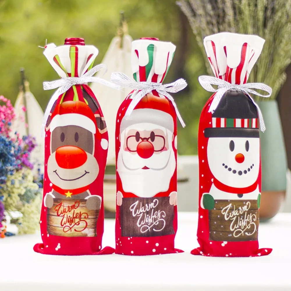 Merry Christmas Decoration for Home 2024 Santa Claus Wine Bottle Cover Snowman Stocking Gift Holders Xmas Navidad Decor New Year