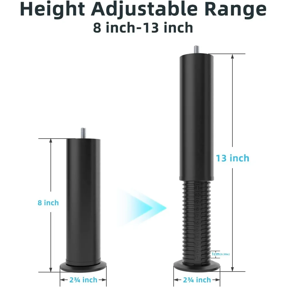 قطعتان من أرجل السرير المعدنية بطول قابل للتعديل (8-12 بوصة) M8/M10، أرجل دعم شديدة التحمل لإطارات السرير القابلة للتعديل، S #2