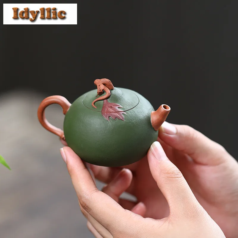 

100ml High-end Yixing Purple Clay Teapots Famous Artists Handmade Melon Pot Raw Ore Green Mud Kettle Zisha Teaset Tableware Gift