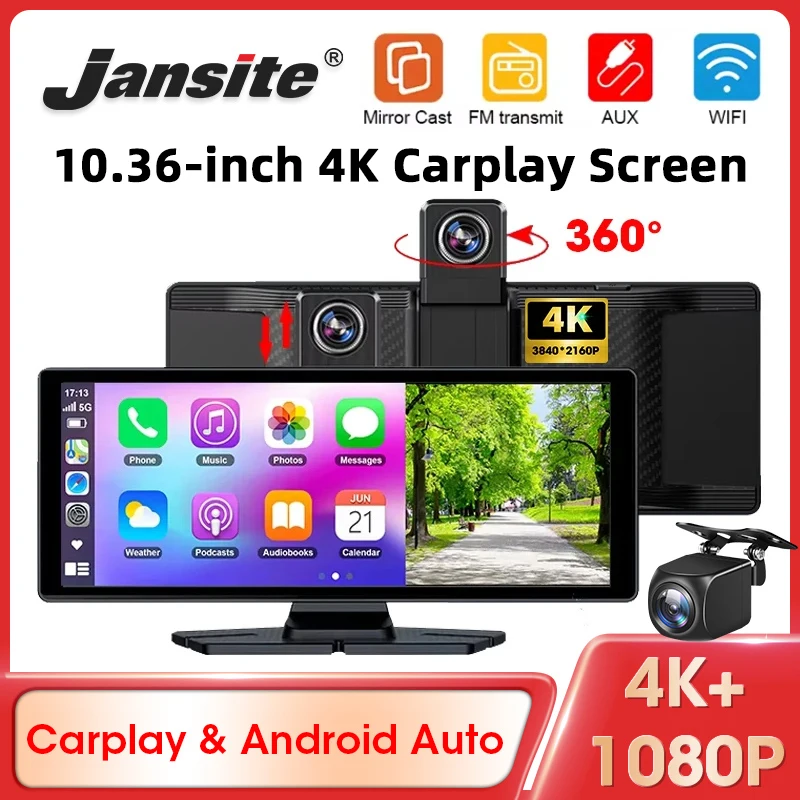 

Jamsite 10.36" Portable Touch Screen Car Radio Multimedia Video Player Wireless Carplay Screen for Apple Or Android Car Stereo