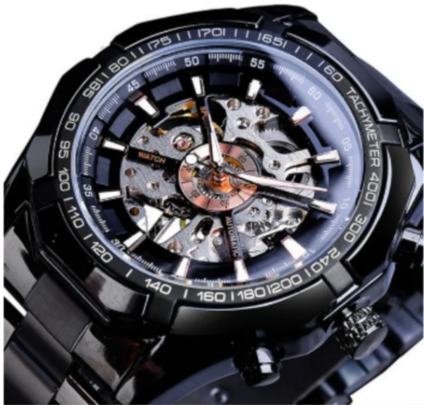 Men's Skeleton Automatic Self-Wind Mechanical Watch - Stainless Steel Strap, Openwork Design watch