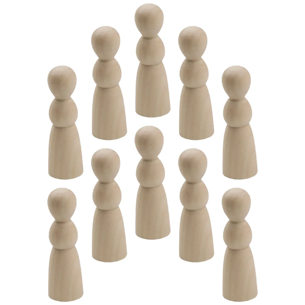 

10 Pcs Small Puppet Ornaments DIY Graffiti Dolls Wooden Model Peg People Figures For Kids Blank Girls