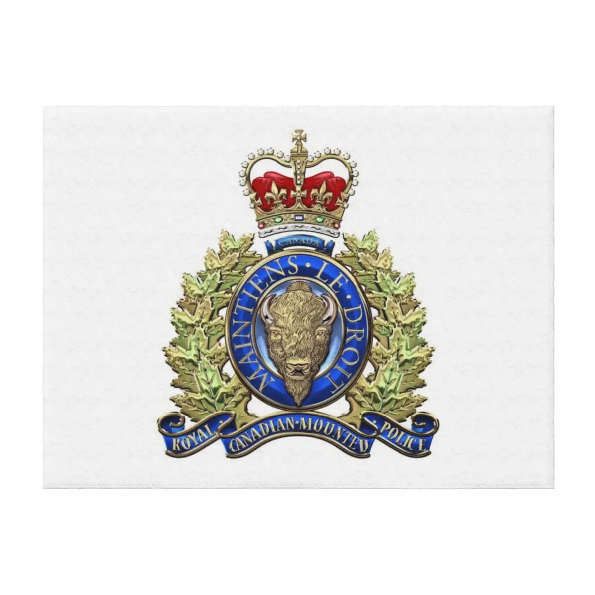 

Royal Canadian Mounted Police - RCMP Badge over White Leather Throw Blanket Bed linens Soft Beds funny gift Blankets