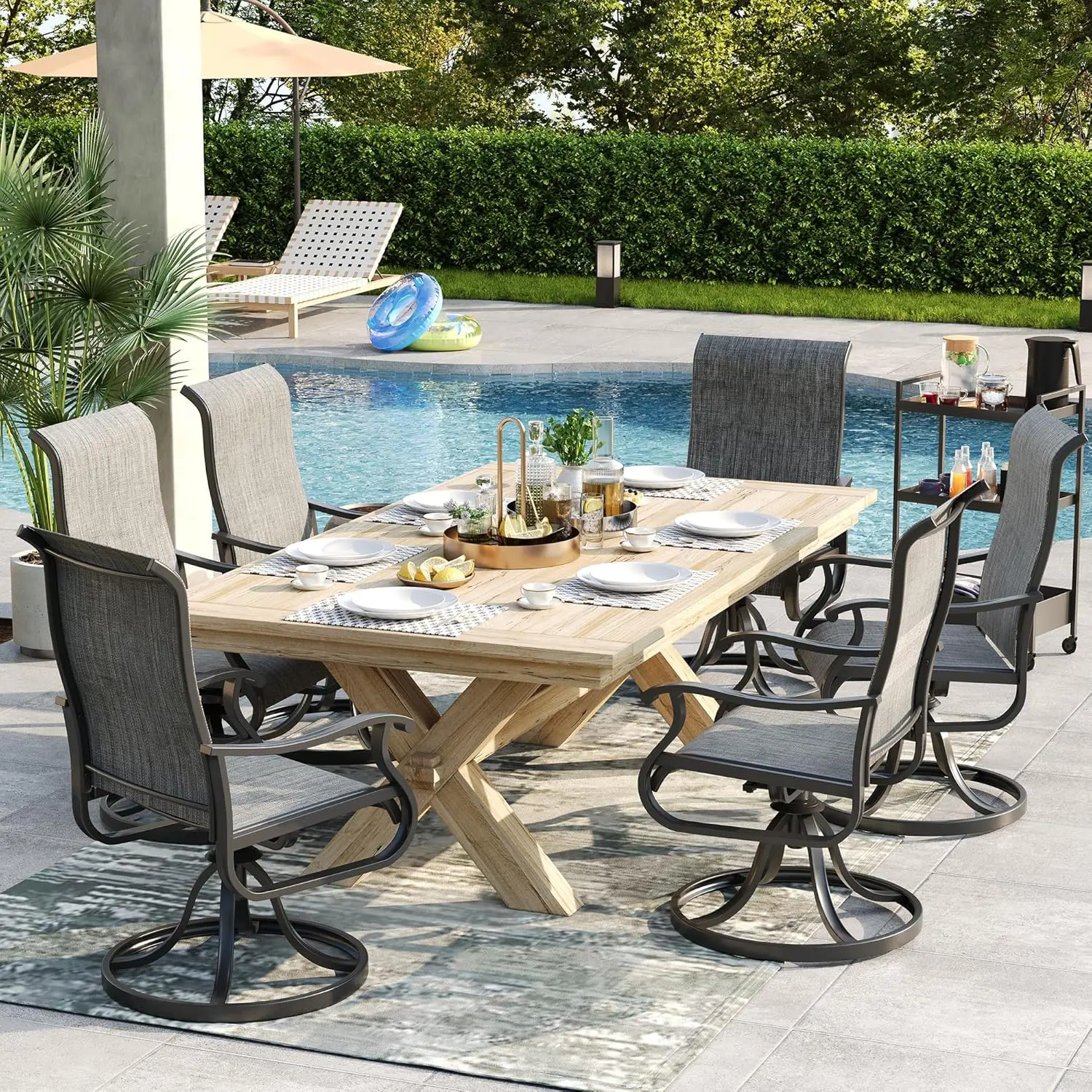 

Patio Swivel Chairs Set of 6, Outdoor Dining Chairs with High Back, All-Weather Swivel Rocker Chair for Lawn