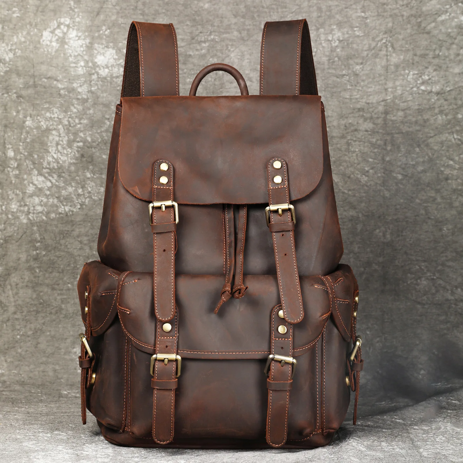 Retro Leder Herren Rucksack Oberschicht Rindsleder Reiserucksack Große Kapazität Schultasche Crazy Horse Leder Laptoptasche