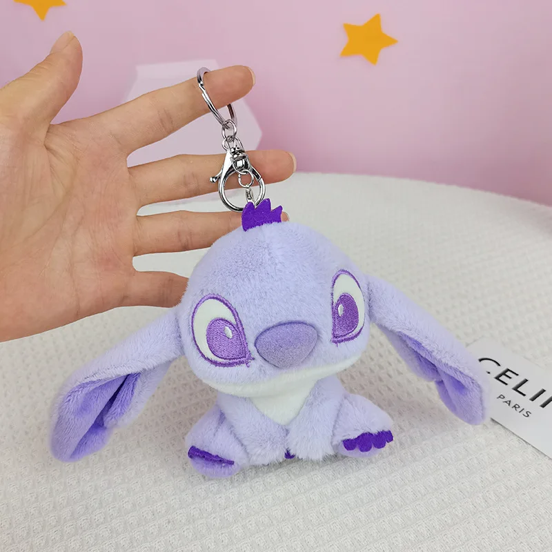 12CM Disney Stitch Plush keychain Kawaii Action Figures Cartoon Backpack Pendant Cute Doll keyring Bag Car Pendant Stuffed Toys