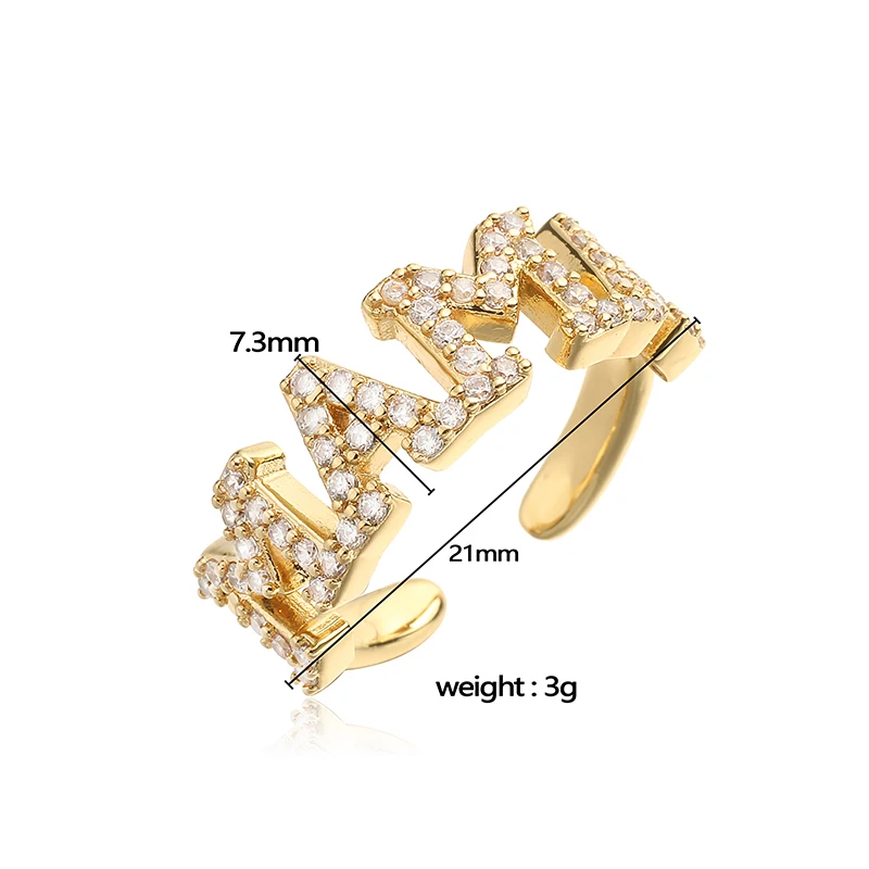 HECHENG، خاتم حرف MOMO مطلي بالذهب عيار 18 قيراط مع حجر تشيكوسلوفاكيا هدية مجوهرات عيد ميلاد نسائية بسيطة وأنيقة قطعة واحدة