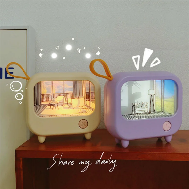 TV Painting Night Light Led Cute Child Learning Table Lamp Room Home Decoration Atmosphere Lighting Mini Desktop Birthday Gift