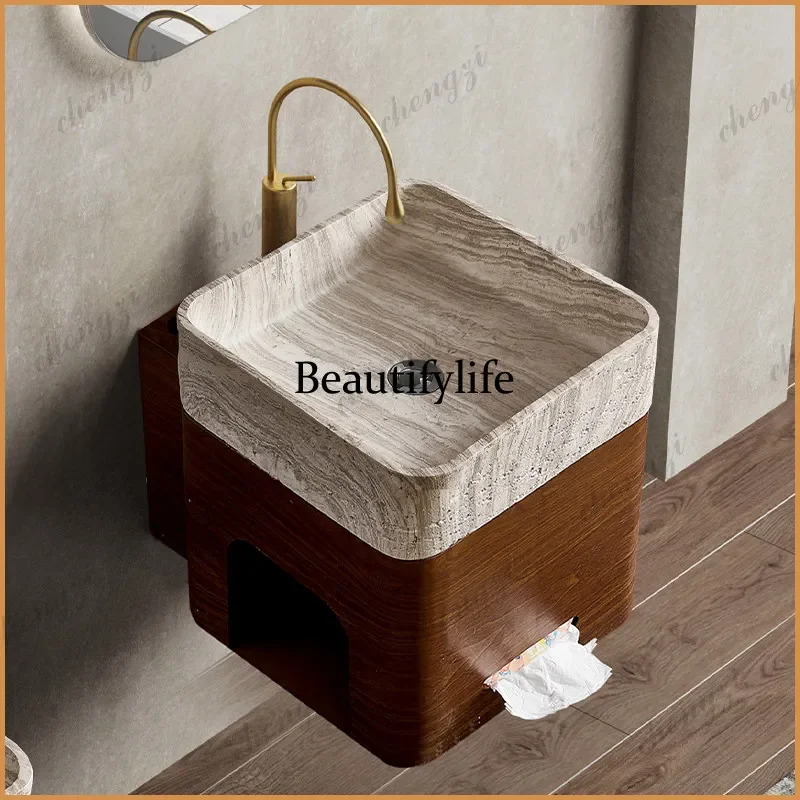 TTT medieval wind wabi sandy wind marble travertine small wall hanging column basin basin household outdoor