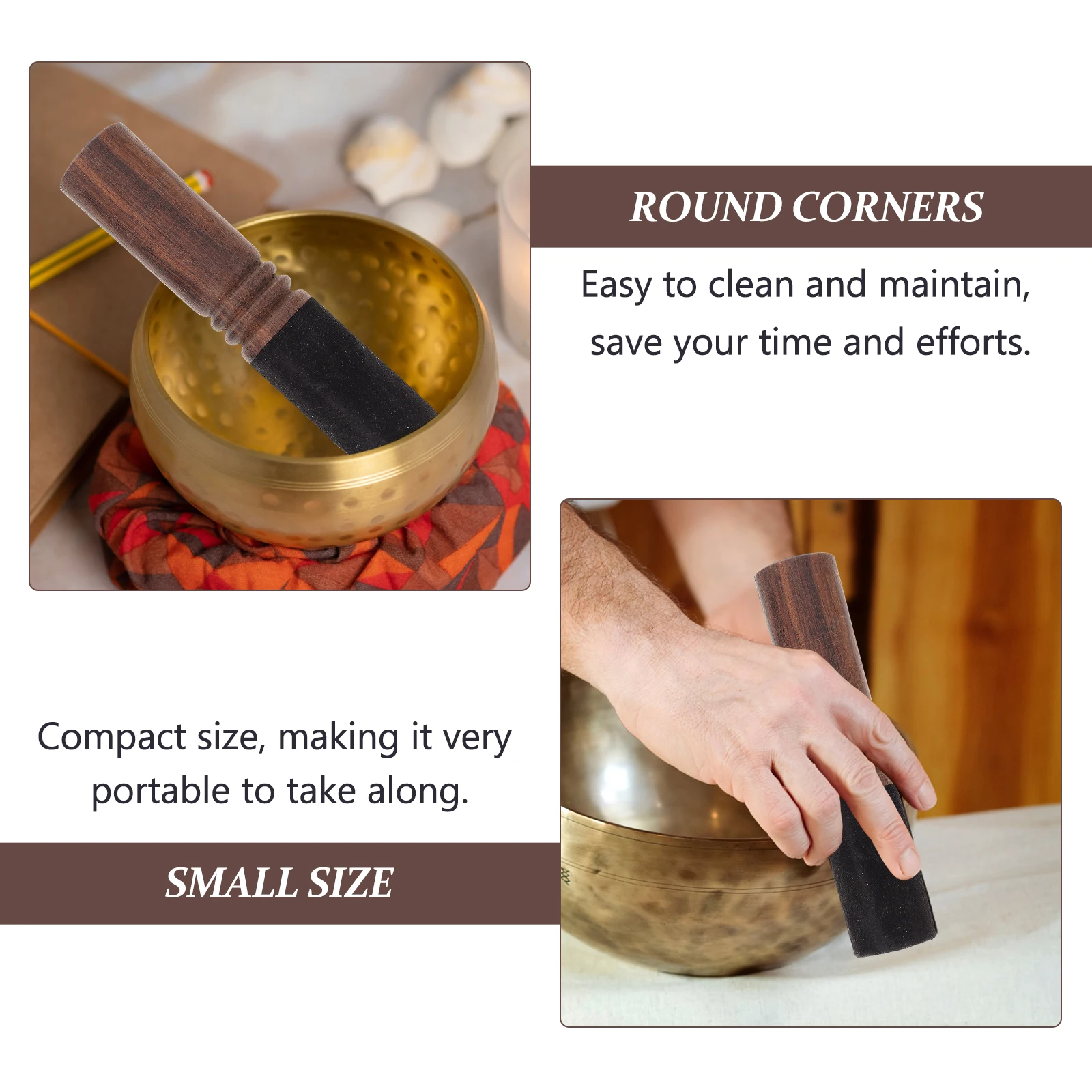 

Buddha Sound Bowl Wooden Stick Singing Accessory Music Portable Practical Handmade Smooth Surface Round Corners Easy Clean