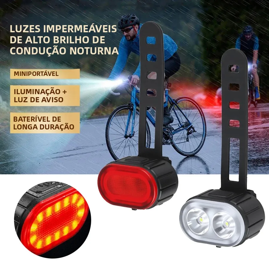 Luz de emergência para bicicleta, conjunto de lanterna traseira recarregável para farol de bicicleta, lanterna de segurança para ciclismo LED, vários modos de iluminação, tipo C