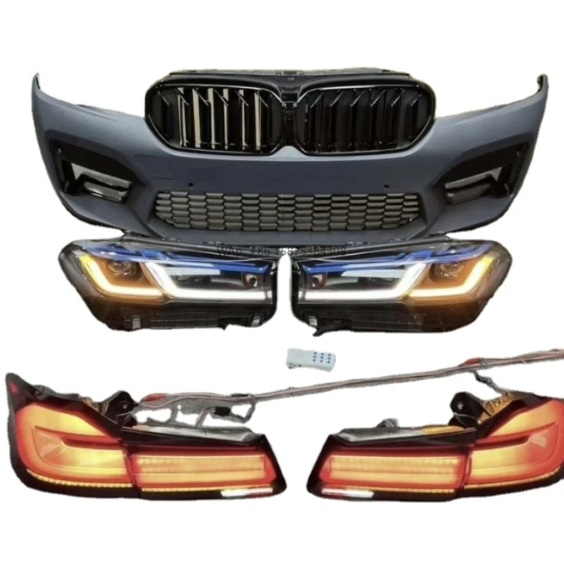 For 5 Series F10 Front Rear Bumpers LCI M5 F10 F18 Upgraded to G30 G38 With Adaptive Blueberry Headlight