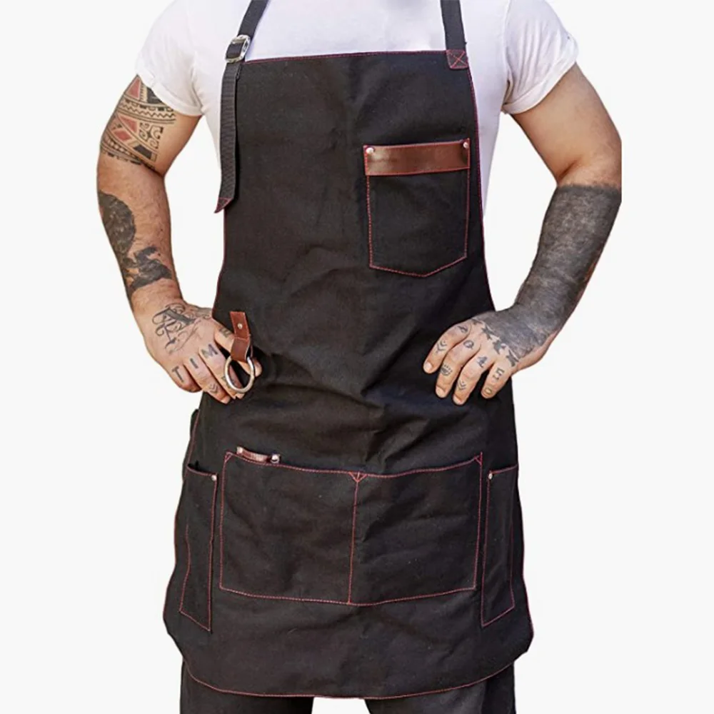 Chef Apron for Men, Canvas, Leather Fabric, Barbecue, Father Gift, Kitchen, Pros, High Quality