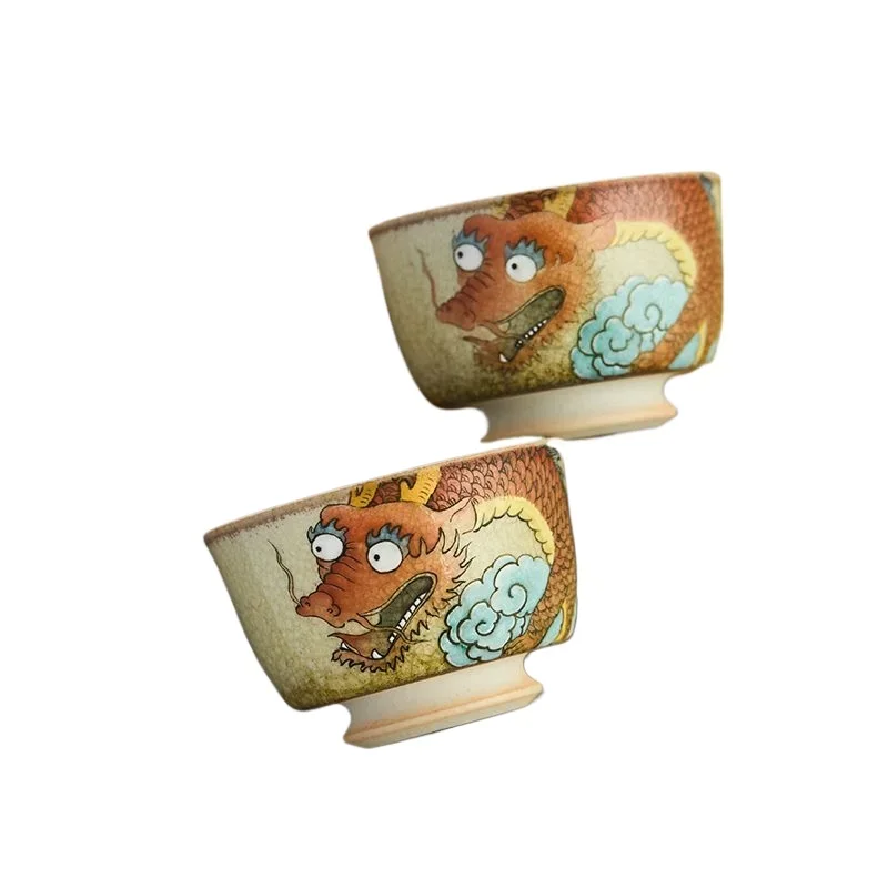 

Retro hand-painted zodiac dragon kiln change teacup, purely handmade ice cracking single cup