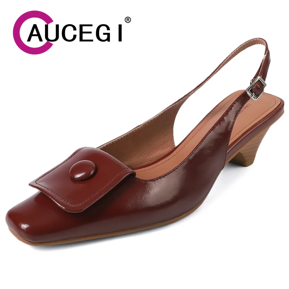 

Aucegi/Новые летние женские простые туфли-лодочки с квадратным носком на толстом каблуке, женская обувь из натуральной кожи во французском стиле в стиле ретро с пряжкой для вечеринок