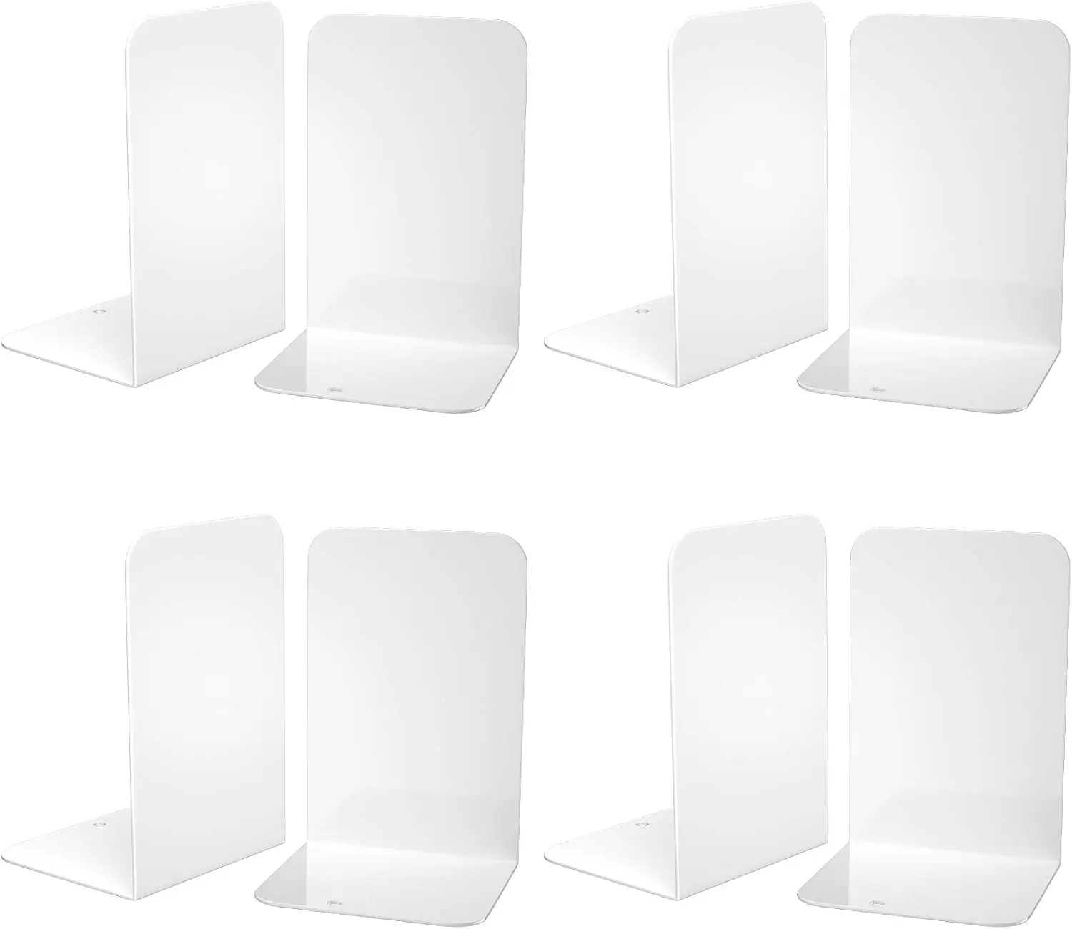 

Bookends 4 Pairs, White Metal Book Ends, Bookends for Shelves, Book Stopper for Heavy Books, Book Dividers for Home Offi