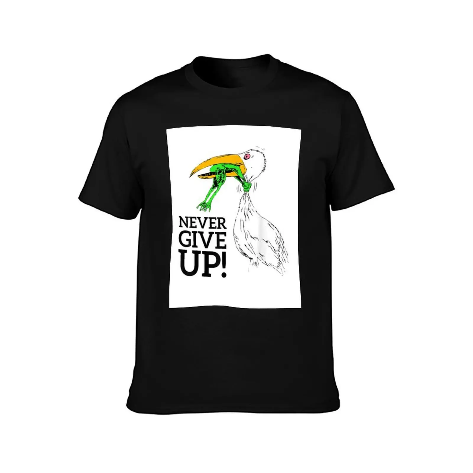 Never give up stork and frog T-Shirt Man t-shirt designer shirts oversizeds mens graphic t-shirts big and tall