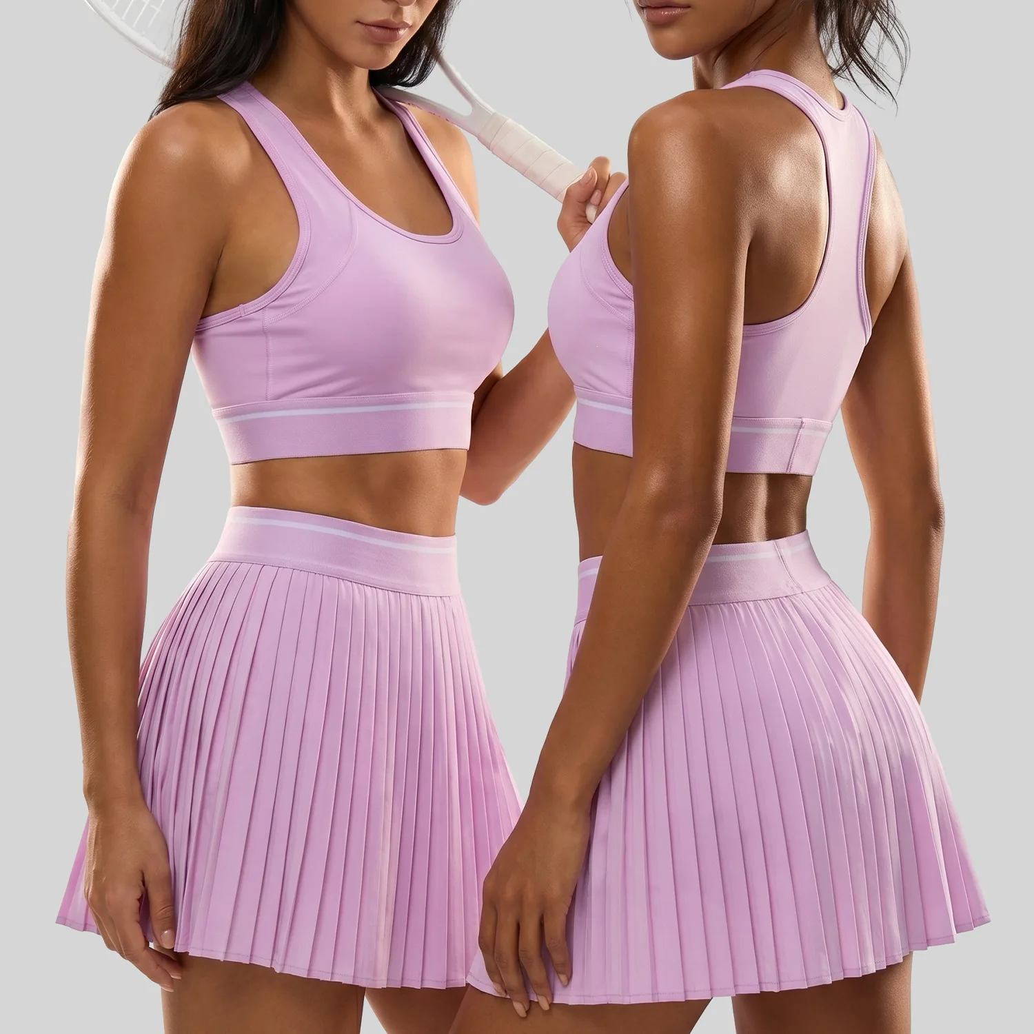 New Women Contrasting Color High-waist Sports Skirt Gym Yoga Exercise Running Tennis Skirt Anti-exposure Sports Pleated Skirt