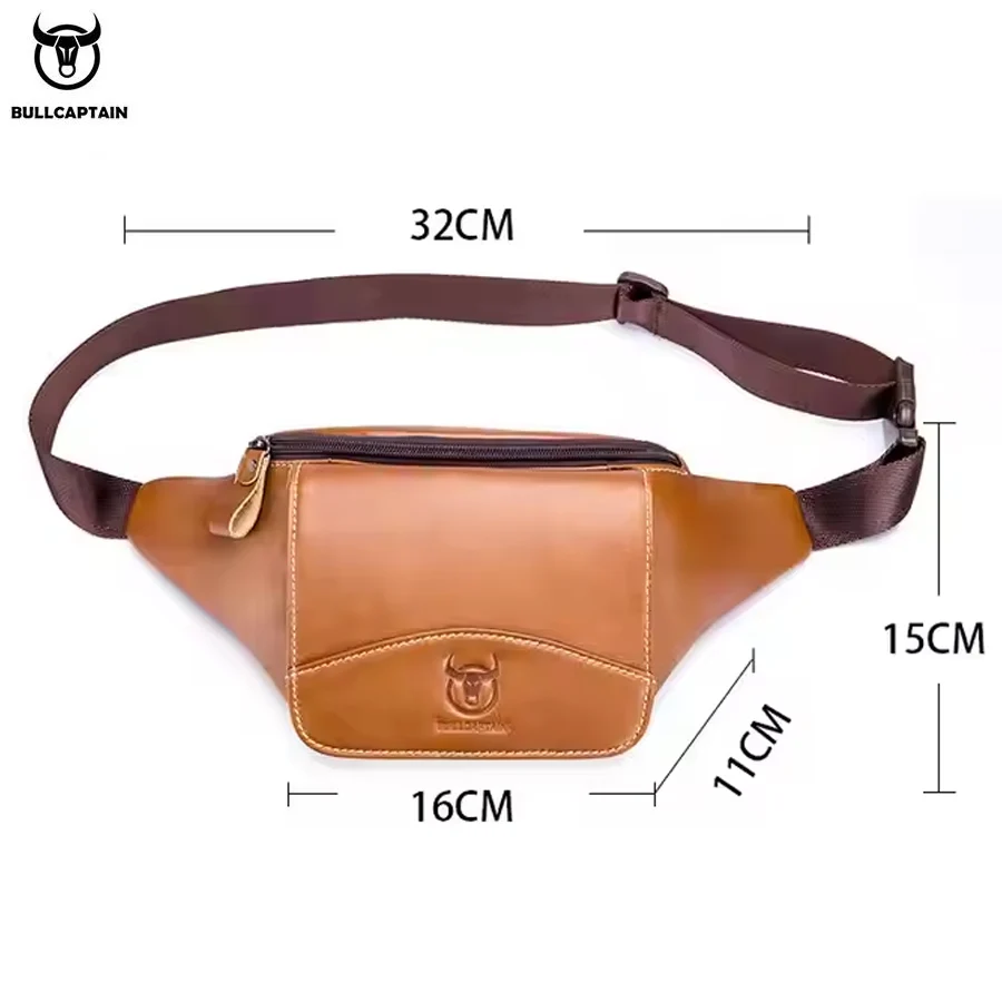 BULLCAPTAIN Crazy Horse tas pinggang pria, tas pinggang, tas bahu dada kecil, Tas Pinggang ponsel, tas kulit kuda gila YB075