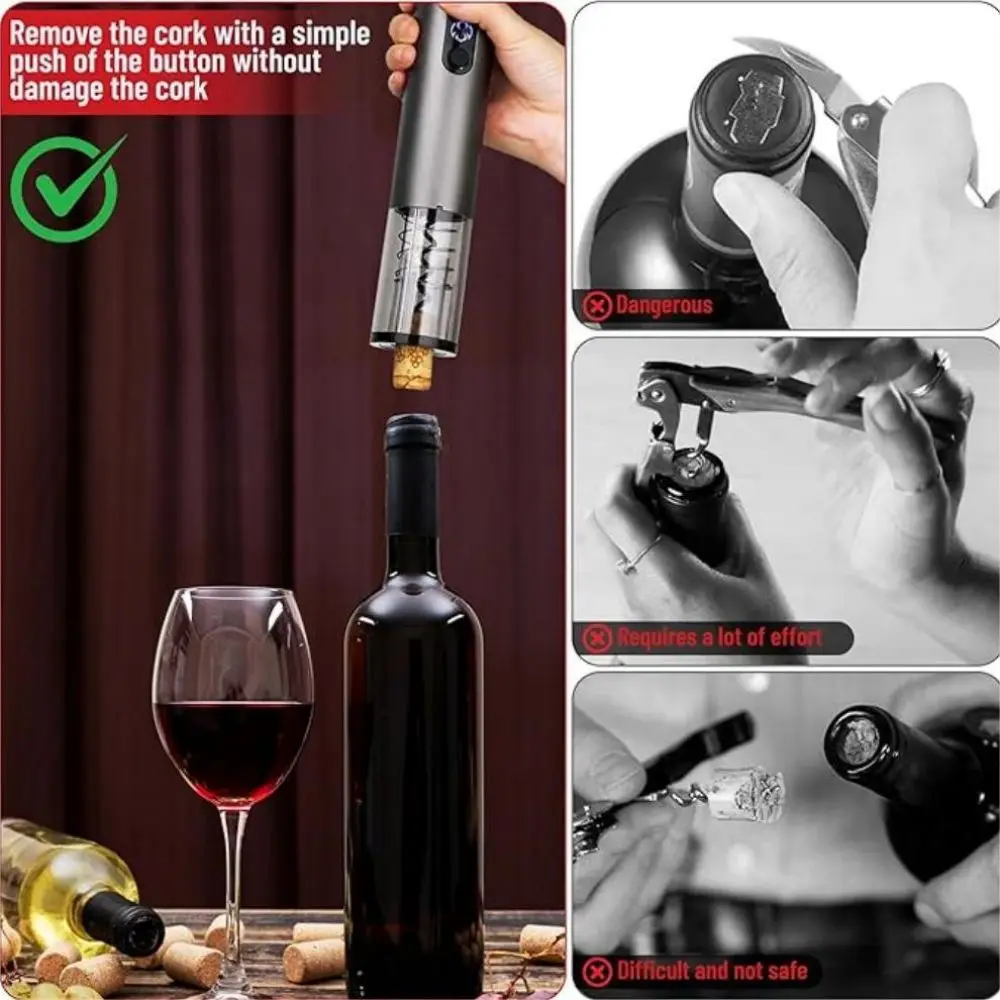 Automatic Electric Wine Bottle Corkscrew Opener with Foil Cutter in Home Kitchen Party Bar