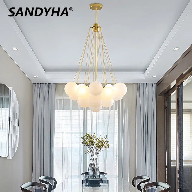 Nordic Glass Chandelier Lighting 19/37 Balls Chandeliers Glass LED Pendant Lamp For Dining Conference Room Decor Pendant Light