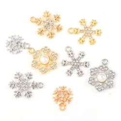 10Pcs Mix Sizes Gold/silver Color Rhinestone Snowflakes Alloy Charm For Jewelry Christmas Pendant Makings DIY Handmade Craft