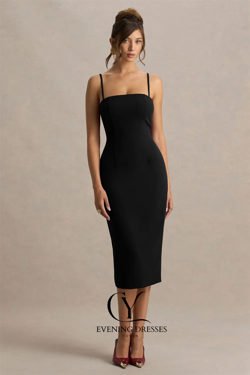 CUYUN Midi Elegante Abito da cerimonia nuziale da donna Abito con spalline con o-collo Mantello Abiti da cerimonia personalizzati per eventi 2026