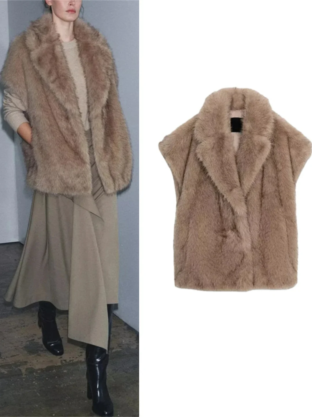 Ele hiver nouveauté femmes Faionable effet fourrure artificielle gilet édition limitée 2025 hiver Stand Fit Long Sve