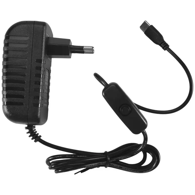 AA08-For Raspberry Pi 4B Power Supply 5V 3A Type-C Power Adapter With ON/OFF Switch USB-C EU Plug