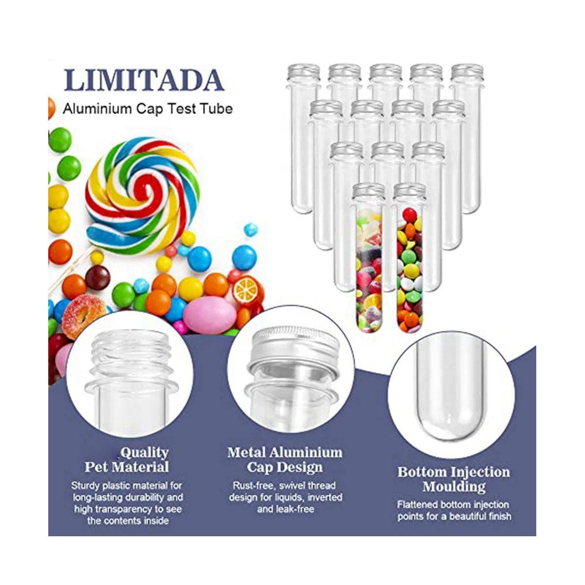 15PCS 100Ml Clear Plastic Test Tubes with Screw Caps and 1 Cleaning Brush - Gumball Candy Tubes for Wedding Party